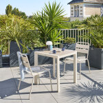 Table de jardin �vasion effet bois lin argile 2 places - aluminium trait� �poxy, lattes hesp�ride