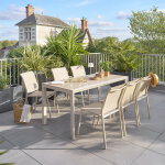 Table de jardin evasion effet bois lin / argile 6 places - aluminium trait� �poxy, lattes hesp�ride