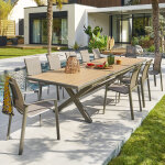 Table de jardin extensible axiome effet bois honey praline 12 places - aluminium trait� �poxy hesp�ride ...