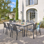 Table de jardin extensible carrée Évasion effet bois honey graphite 10 places - aluminium traité époxy, ... Table de jardin extensible carrée Évasion effet bois honey graphite 10 places - aluminium traité époxy, ...
