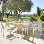 Table de jardin extensible carrée Évasion effet bois lin argile 10 places - aluminium traité époxy, lattes ... Table de jardin extensible carrée Évasion effet bois lin argile 10 places - aluminium traité époxy, lattes ...