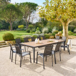 Table de jardin extensible �vasion effet bois honey graphite 14 places - aluminium trait� �poxy, lattes ...