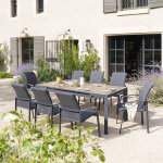 Table de jardin �vasion effet bois honey / graphite 8 places - aluminium trait� �poxy, lattes hesp�ride ...