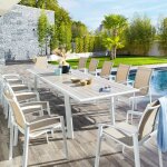 Table de jardin extensible pavane lin blanc 12 places - aluminium trait� �poxy hesp�ride