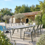 Table de jardin extensible pulpy vert laurier gris granite 12 places - aluminium traité époxy, verre ... Table de jardin extensible pulpy vert laurier gris granite 12 places - aluminium traité époxy, verre ...