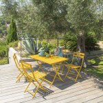 Table de jardin pliante rectangulaire greensboro jaune moutarde 4 places - acier trait poxy, traitement ...