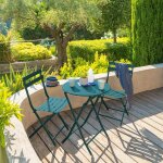 Table de jardin pliante ronde greensboro bleu canard 2 places - acier trait� �poxy, traitement antirouille ...
