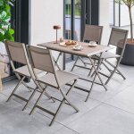 Table de jardin rectangulaire azua truffe / caf� 4 places - aluminium trait� �poxy, verre hesp�ride