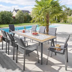 Table de jardin rectangulaire lambada c�ramique graphite 8 places - acier trait� �poxy et �lectrod�position, ...