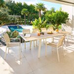 Table de jardin rectangulaire pavane malte / argile 10 places - aluminium trait� �poxy, verre tremp� ...