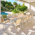 Table de jardin rectangulaire piazza epeautre / argile 12 places - aluminium trait� �poxy, verre tremp� ...