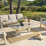 Table de jardin relevable rectangulaire salimia argile lin 150 x 80 69 cm - aluminium trait� �poxy hesp�ride ...