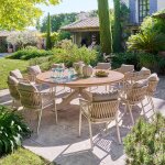 Table de jardin ronde oraclion effet bois noix / argile 12 places - aluminium trait� �poxy hesp�ride