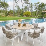 Table de jardin ronde oriengo acacia blanc 8 places - aluminium trait� �poxy, certifi� fsc� hesp�ride ...