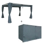 Tonnelle rectangulaire palmeira ardoise + 1 kit de rideaux 4 x 3 m - aluminium trait� �poxy, polyester ...
