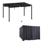 Tonnelle rectangulaire zalya graphite ardoise + 1 kit de rideaux et rails 4 x 3 m - acier trait� �poxy, ...