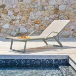 Transat bayamo lin / vert laurier 5 positions - aluminium trait� �poxy, texaline hesp�ride