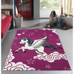 Tapis pour chambre d'enfant merinos diamond kids - dcoration licorne - rose fuchsia - 80 x 150 cm