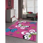 Tapis pour chambre d'enfant merinos diamond kids - dcoration papillons - rose fuchsia