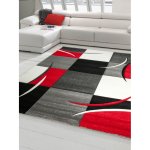 Tapis de salon moderne - diamond - design  carreau - rouge, blanc et noir - 120 x 170 cm