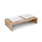 Hamiform - hamiform gamelle double en bois et cramique 2 x 200 ml blanc taille s - 28 x 15 x 7 cm
