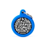 Myfamily - myfamily mdaille chien hushtag plus ronde aluminium qr code bleu - 31 x 38 mm