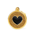 Myfamily - myfamily mdaille d identification chien shine grand cercle c?ur noir & or  32 mm