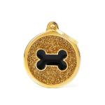 Myfamily - myfamily mdaille d identification chien shine grand cercle os noir & or  32 mm
