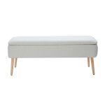 Miliboo banc coffre effet laine boucl�e blanc et bois clair massif l120 cm lars