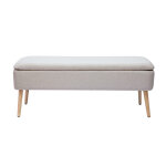 Miliboo banc coffre en tissu effet velours textur� beige et bois clair massif l120 cm lars