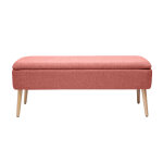Miliboo banc coffre en tissu effet velours textur� terracotta et bois clair massif l120 cm lars