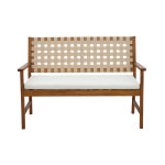 Miliboo banc de jardin en bois massif 2 places avec coussin blanc et sangles l114 cm santana