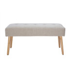 Miliboo banc scandinave capitonné en tissu effet velours texturé beige et bois clair l96 cm guesta Miliboo banc scandinave capitonné en tissu effet velours texturé beige et bois clair l96 cm guesta