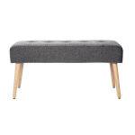 Miliboo banc scandinave capitonn en tissu effet velours textur gris fonc et bois clair l96 cm guesta ...