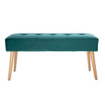 Miliboo banc scandinave capitonn� en tissu velours bleu p�trole et bois clair l96 cm guesta