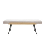 Miliboo banc en tissu effet velours textur� beige, bois clair et m�tal noir l123 cm elior