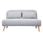 Miliboo banquette convertible 2 places en tissu gris clair et bois clair amiko