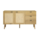 Miliboo buffet finition bois clair, cannage en rotin et m�tal noir 2 portes, 3 tiroirs l135 cm manille ...