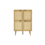 Miliboo buffet finition bois clair, cannage en rotin et m�tal noir 4 portes l80 cm manille