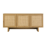 Miliboo buffet finition bois clair ch�ne et cannage rotin 3 portes l160 cm hera