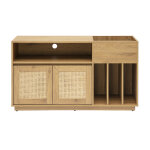 Miliboo buffet de rangement vinyles finition bois clair ch�ne et cannage rotin l130 cm alicante