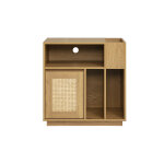 Miliboo buffet de rangement vinyles finition bois clair ch�ne et cannage rotin l72 cm alicante