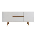 Miliboo buffet scandinave blanc brillant et finition bois clair 2 portes 2 tiroirs l160cm melka