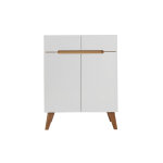 Miliboo buffet scandinave blanc laqu� brillant et finition bois clair 2 portes 2 tiroirs l80 cm melka ...