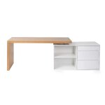 Miliboo bureau modulable design blanc brillant et bois clair fr�ne l160 - 235 cm new max