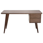 Miliboo bureau avec rangements 2 tiroirs bois fonc noyer l140 cm fifties