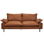 Miliboo canap� 3 places en cuir aspect vieilli marron cognac et m�tal noir dory