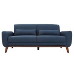 Miliboo canap� 3 places en tissu bleu fonc� et bois fonc� ektor