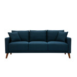 Miliboo canap� 3 places en tissu bleu fonc� et bois fonc� munik