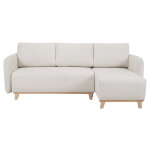 Miliboo canap d'angle convertible et rversible 3 - 4 places en tissu effet velours beige et bois clair ...